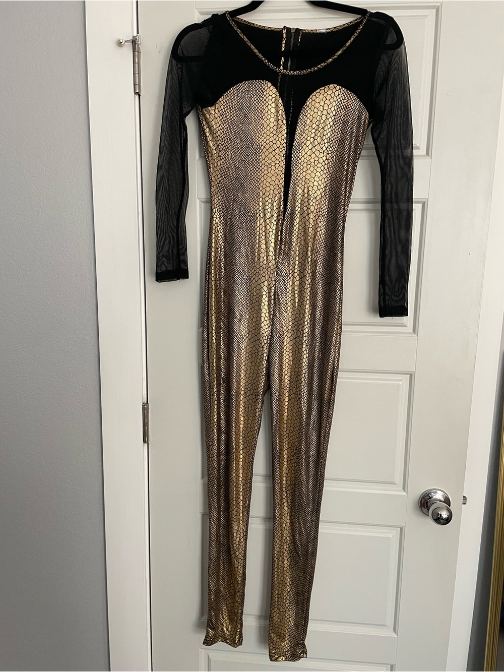 Black & Gold Metallic Long-Sleeve Jumpsuit